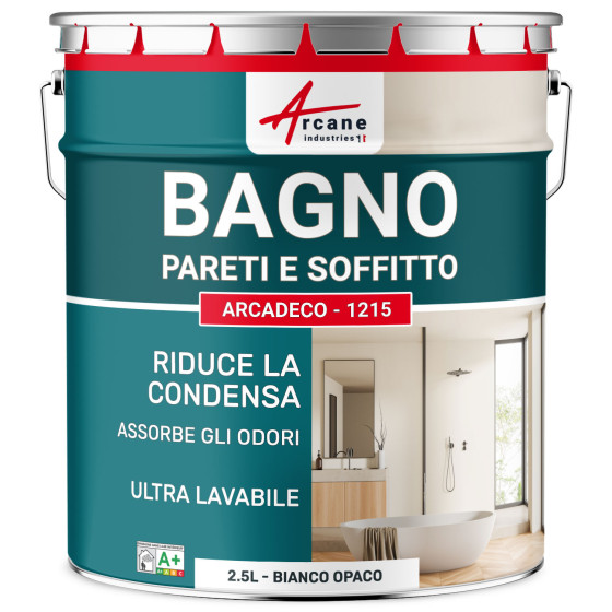 Pittura impermeabile per bagni. muri e soffitti - ARCADECO - 1215 Bianco - 2.5 L
