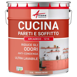 Pittura per cucina rossa lavabile. muro e soffitto: ARCADECO - 1216 2.5 L - Rosso beige - RAL 3012
