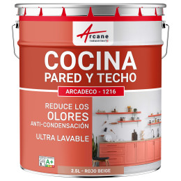Pintura de cocina roja lavable. para paredes y techos: ARCADECO COCINA 2.5 L - Rojo beige - RAL 3012
