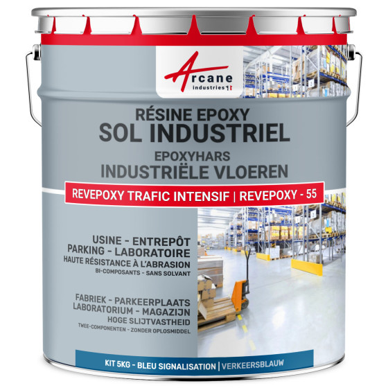 Epoxyverf voor industriële vloeren en parkeergarages - REVEPOXY -55 5 Kg 10 m²  - Verkeersblauw - RAL 5017