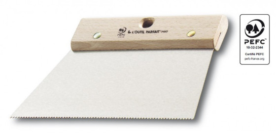 Spatola dentata 4 x 2,5 mm per applicare una resina autolivellante 30 cm, denti : 4 mm x 2.5 mm