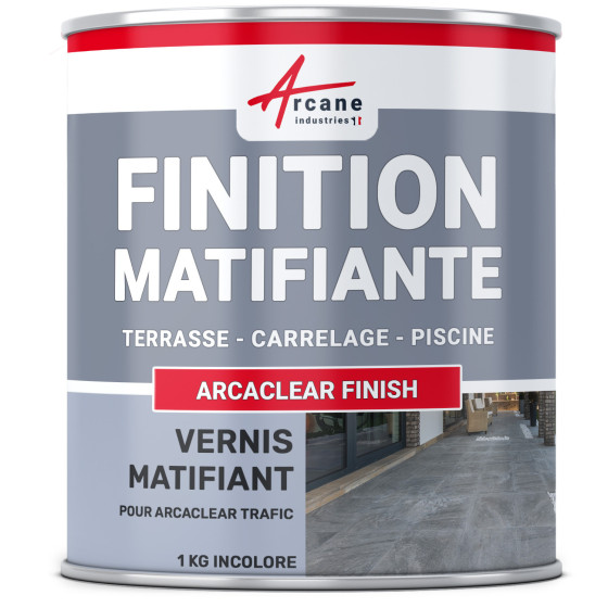 Résine de finition mate d'étanchéité pour terrasse balcon piscine : ARCACLEAR Finish-1kg-transparente-Couleur / Aspect